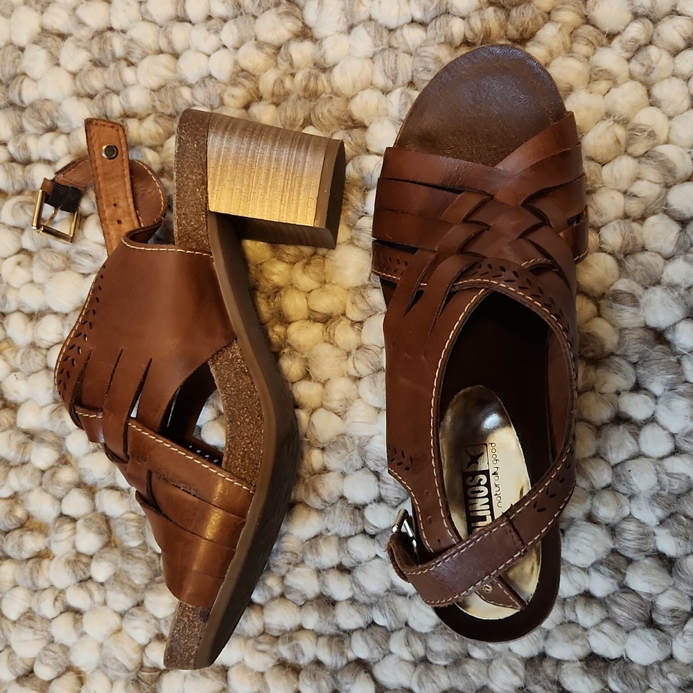 Pikolinos Block Heel Sandals Cognac 39 Fits Like 38